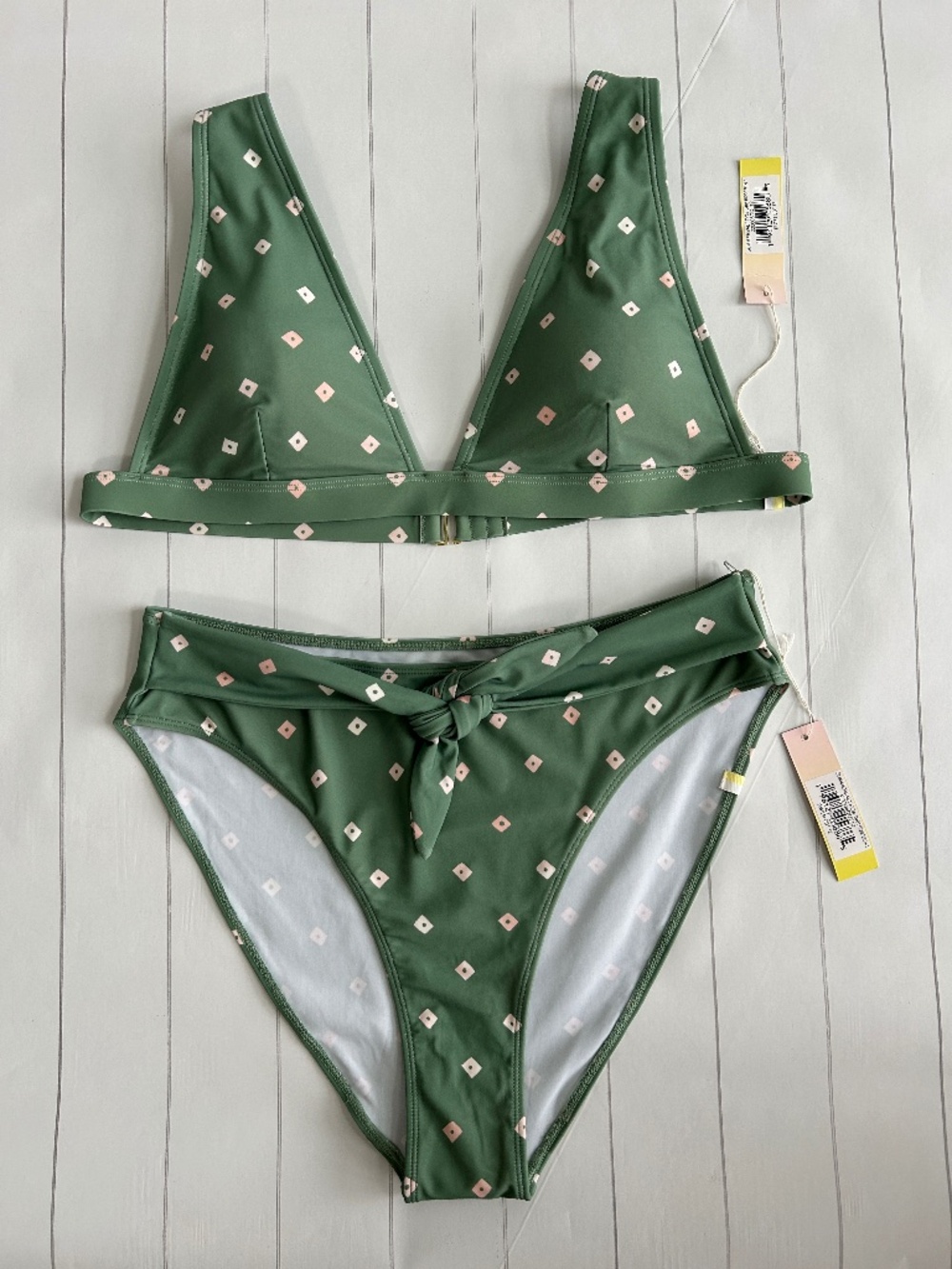 Summersalt size 12 bikini swim set two piece green geometric plunge top NEW